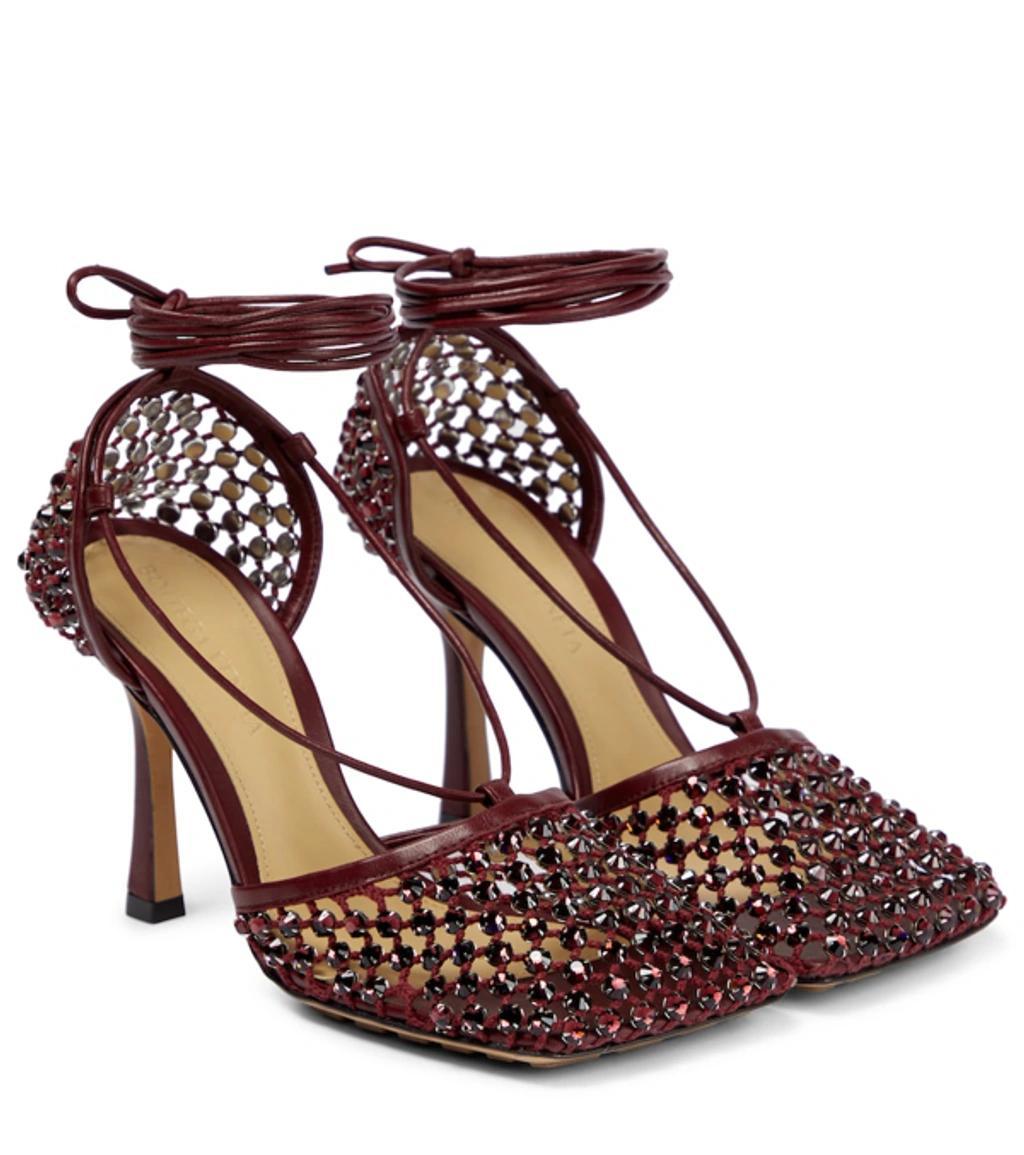 Sparkle Stretch Embellished Sandals In Red Product Image