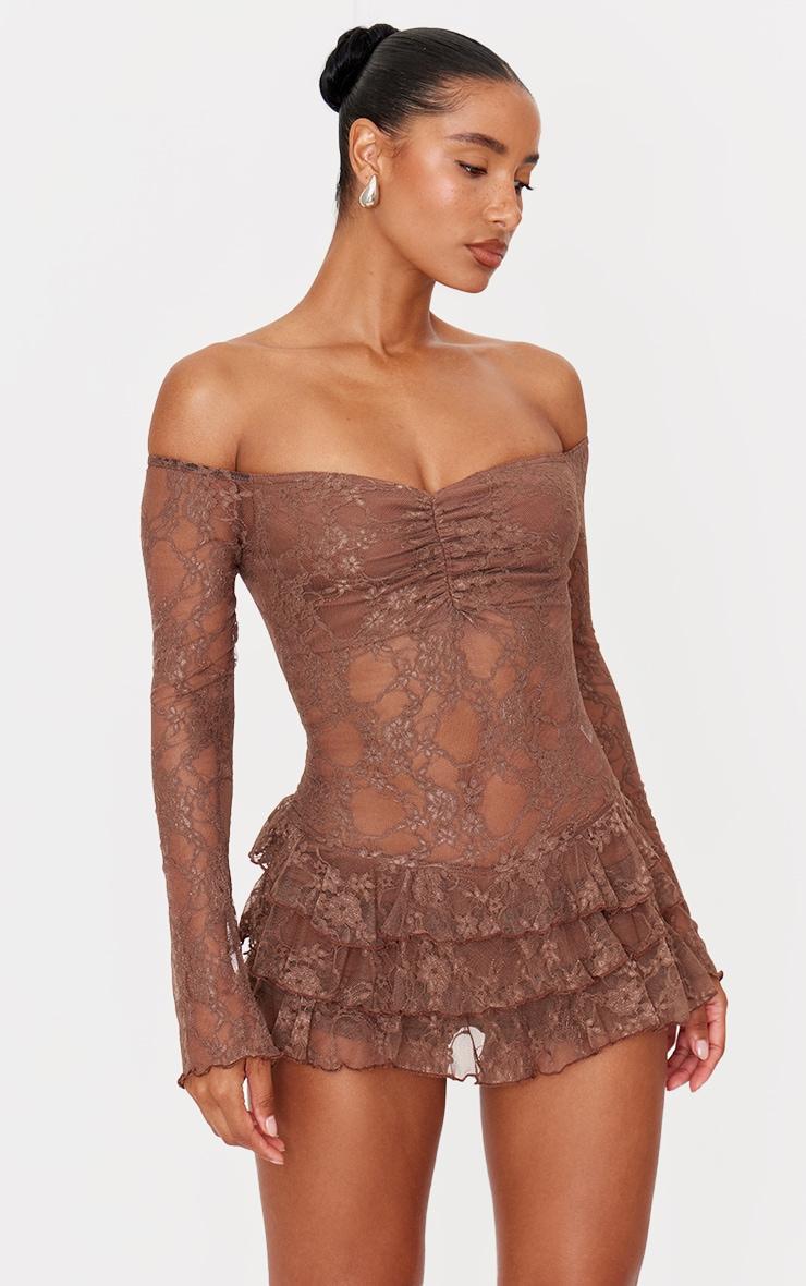 Chocolate Lace Bardot Rara Skort Romper Product Image