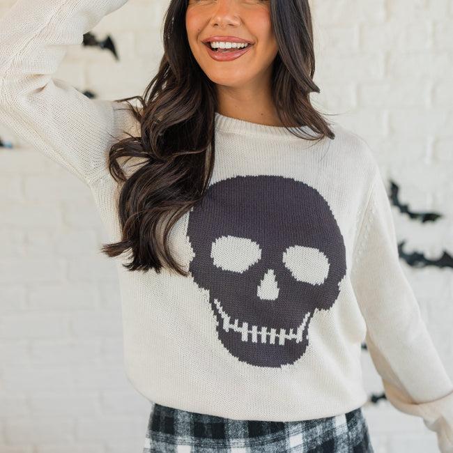 Bad To The Bone Stone Skull Sweater FINAL SALE Product Image