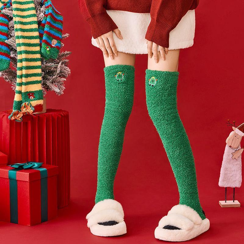 Christmas Cartoon Fleece Over-the-Knee Socks Product Image