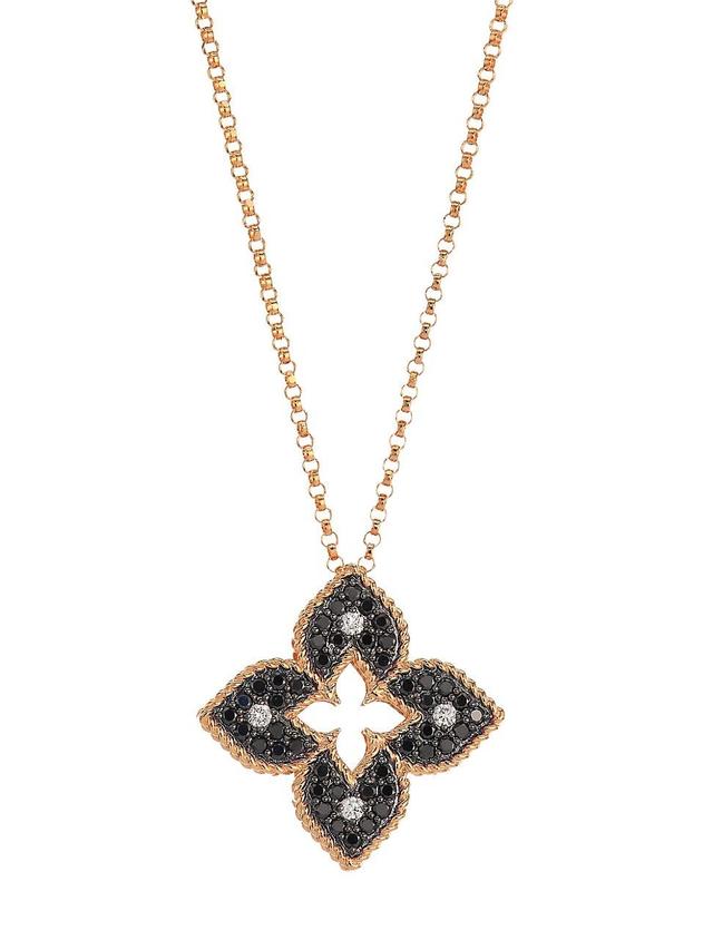 Womens Venetian Princess 18K Rose Gold, Black & White Diamond Petite Pendant Necklace Product Image