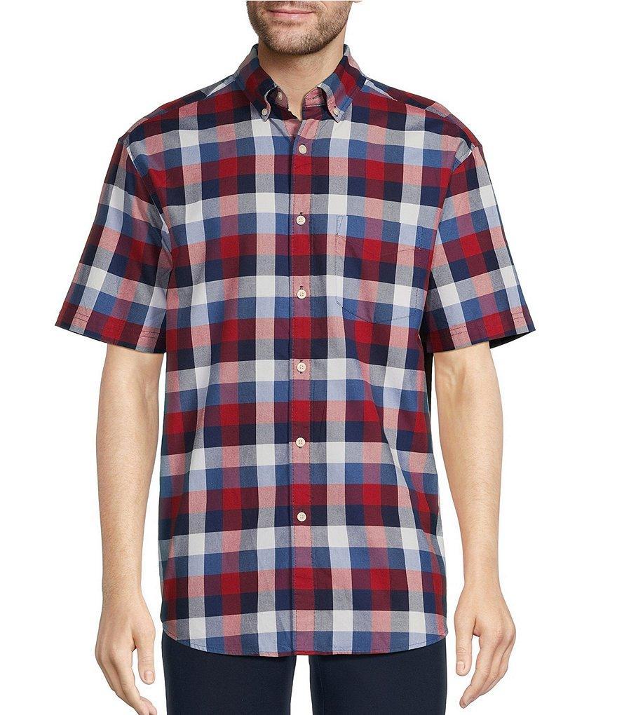 Roundtree & Yorke Short Sleeve Oxford Buffalo Plaid Sport Shirt Product Image