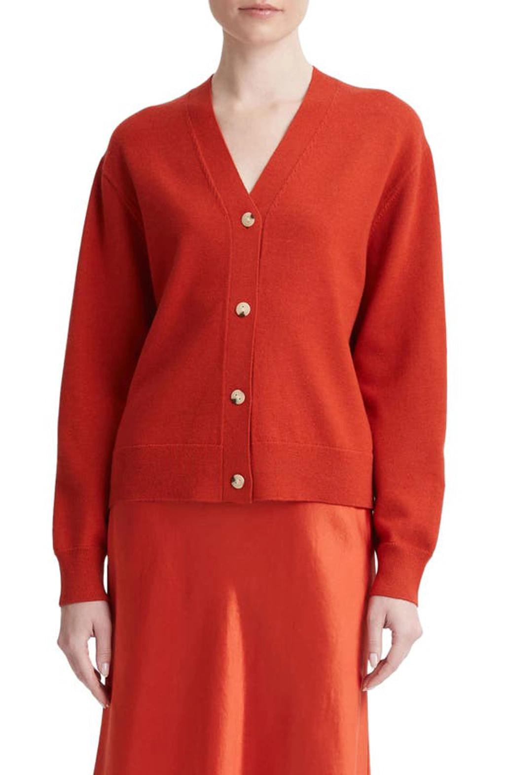 VINCE Wool Cashmere Button-front Cardigan In Vermillion Product Image