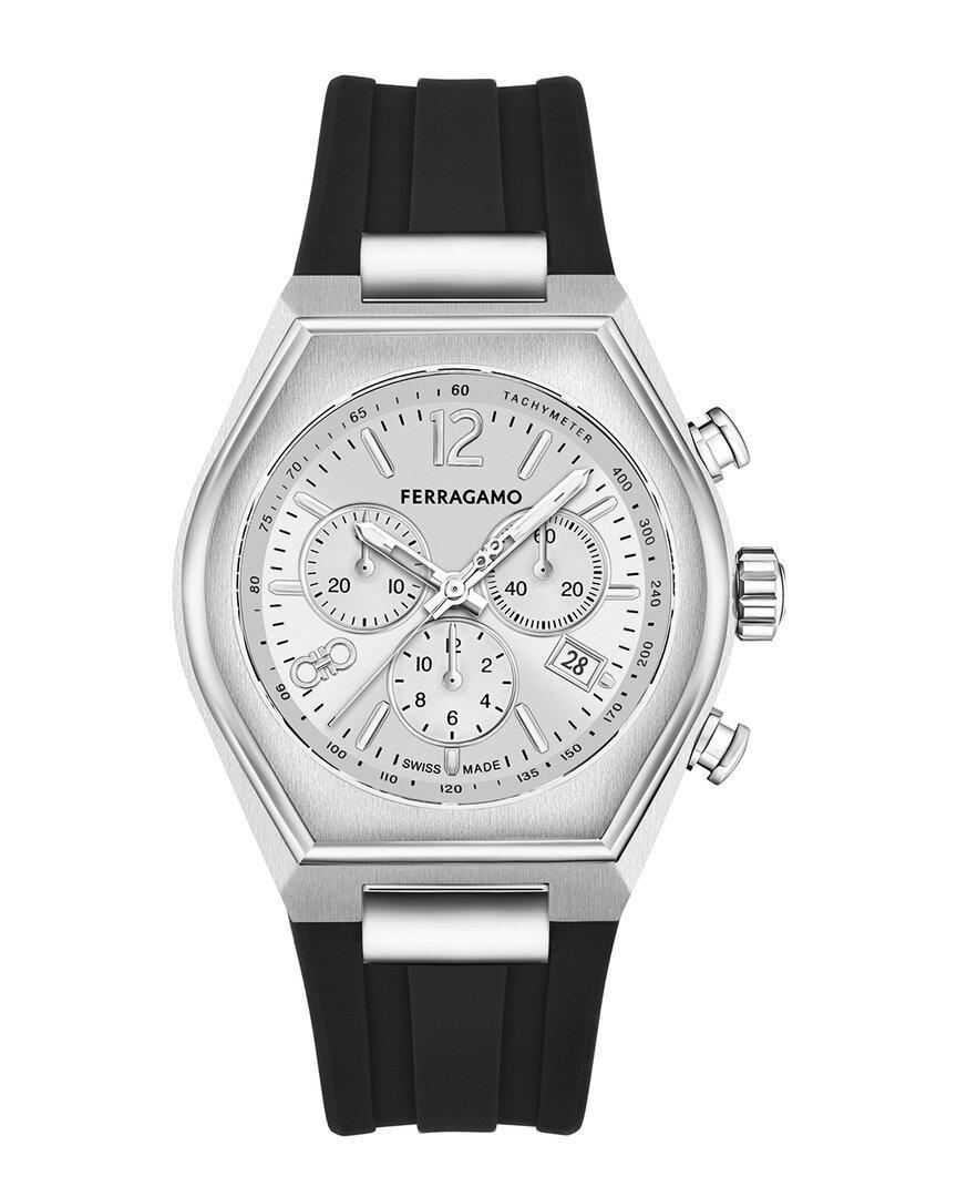 FERRAGAMO Tonneu Chrono Silicone Watch In Silver Product Image