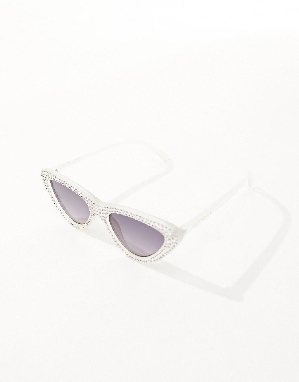 South Beach embellished cat eye sunglasses in white  Product Image