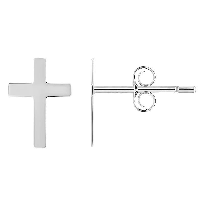 Cross Stud Earrings, Womens, 14k White Gold Product Image