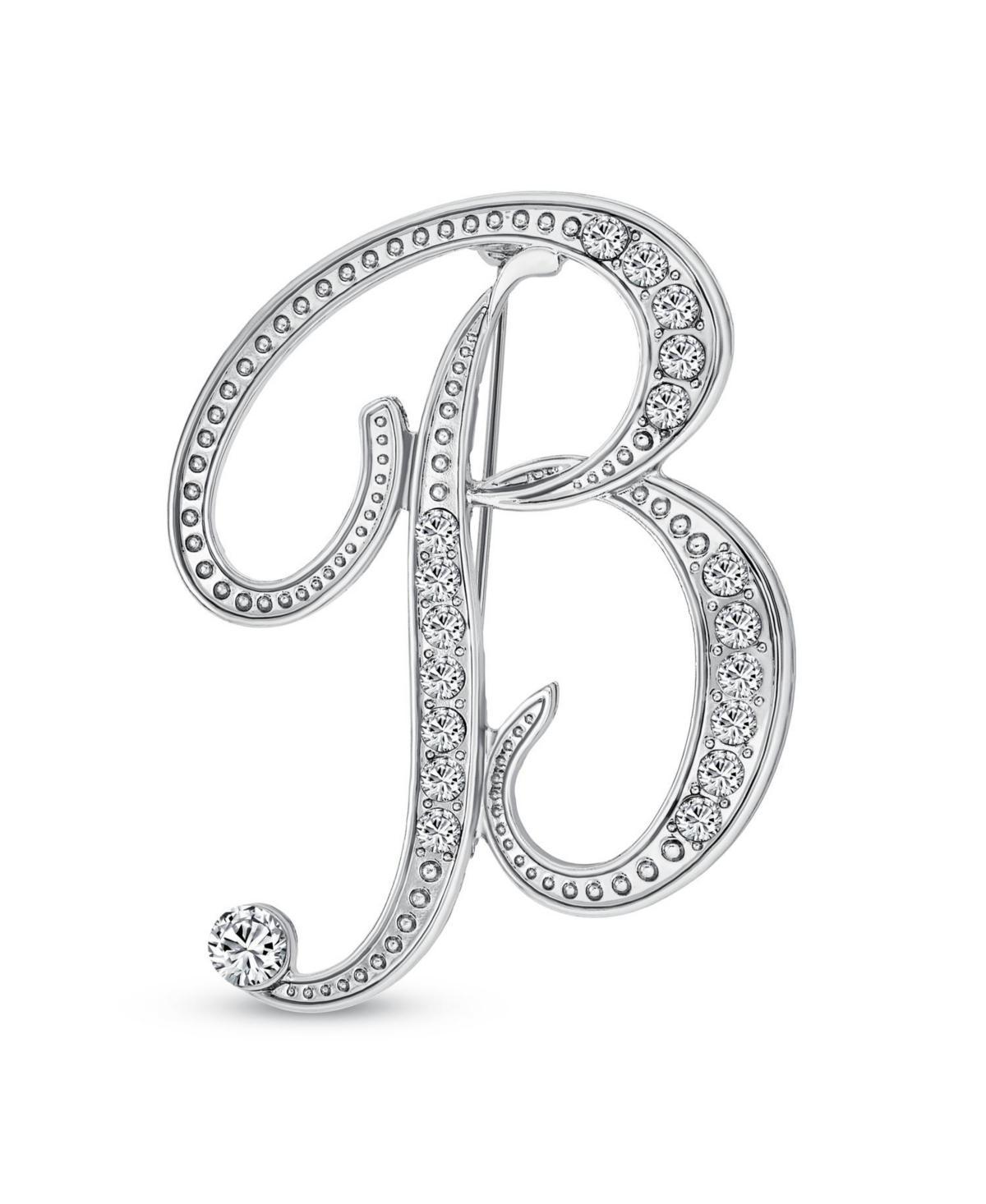 Bling Jewelry Large Statement Abc Pave Crystal Cursive Script Monogram Letters Alphabet Initial Scarf Lapel Pin Brooch For Women Silver Plated - Silve Product Image