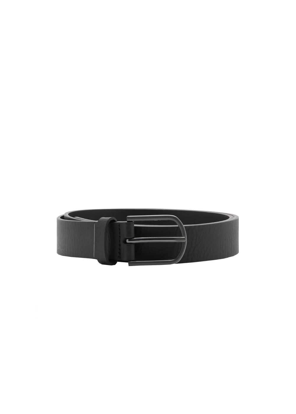 MANGO MAN - Leather belt with square buckle blackMen Product Image