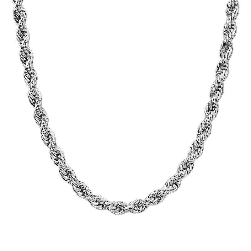 Mens 14k White Gold Plated Rope Chain Necklace - 24 in. Product Image