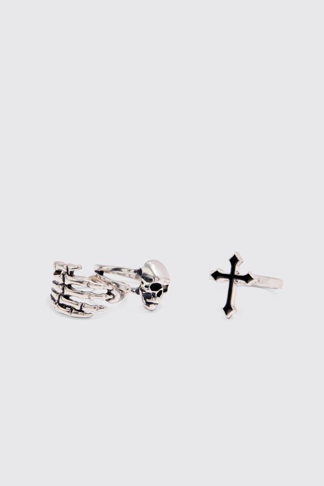 3 Pack Skull Rings | boohooMAN USA Product Image