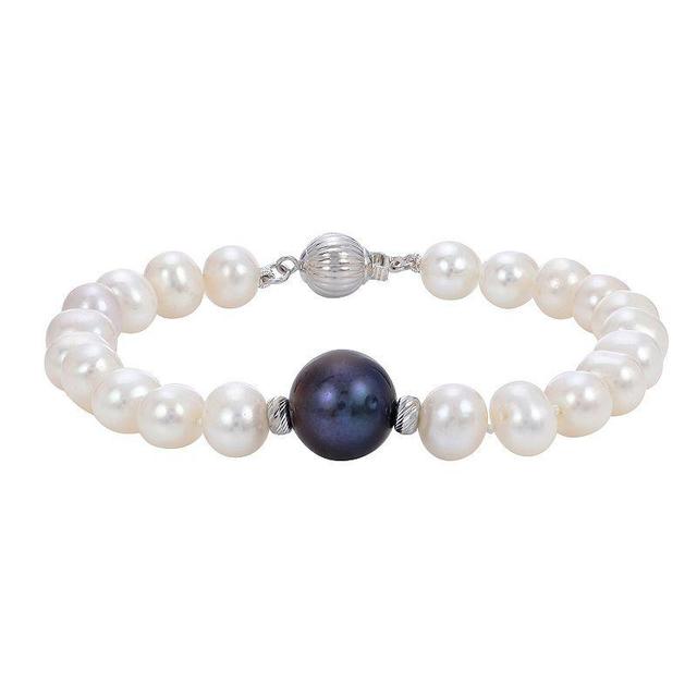 PearLustre by Imperial Dyed Black & White Freshwater Cultured Pearl Station Bracelet, Womens Product Image