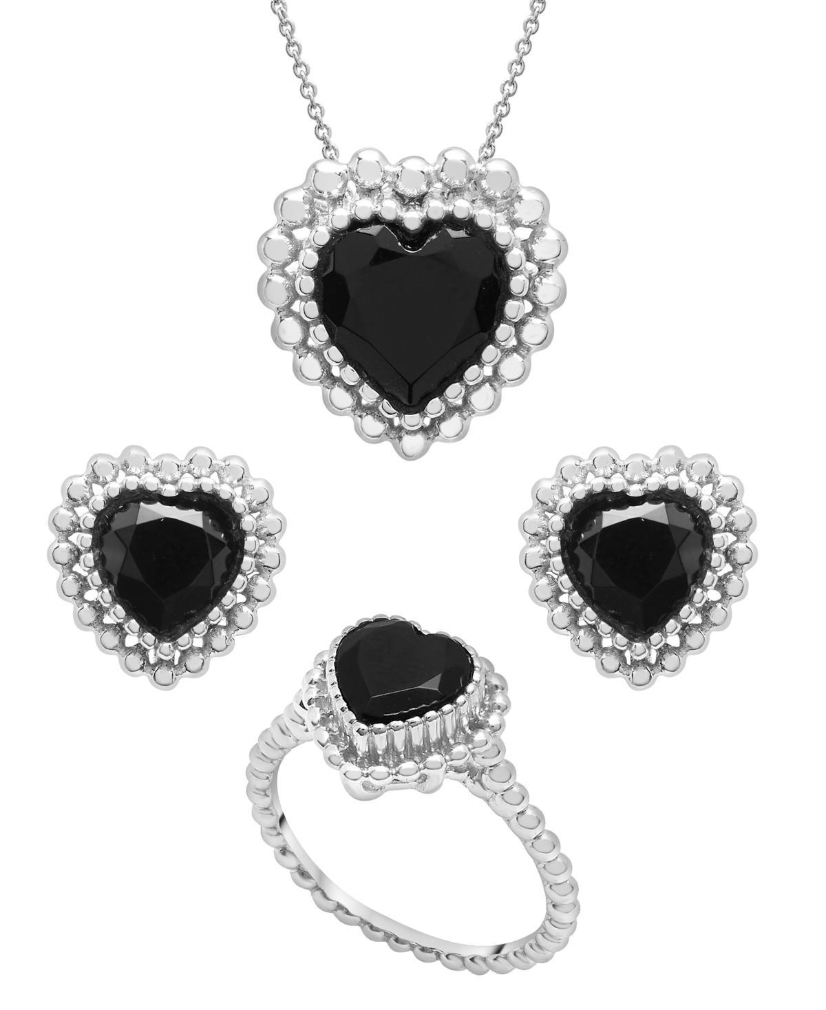 Onyx Beaded Heart Earrings, Pendant and Ring Set Product Image