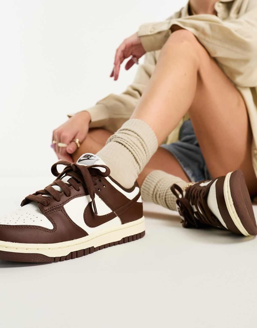 Nike Dunk Low sneakers in brown and off white  Product Image