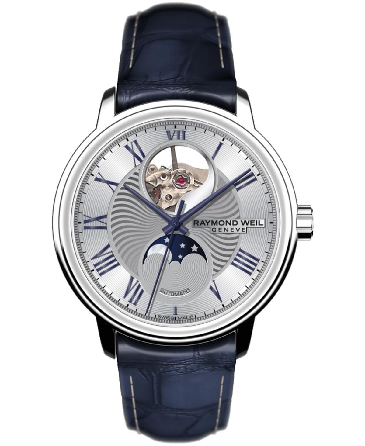 Raymond Weil Maestro Moon Phase Automatic Leather Skeleton Watch, 39.5mm Product Image