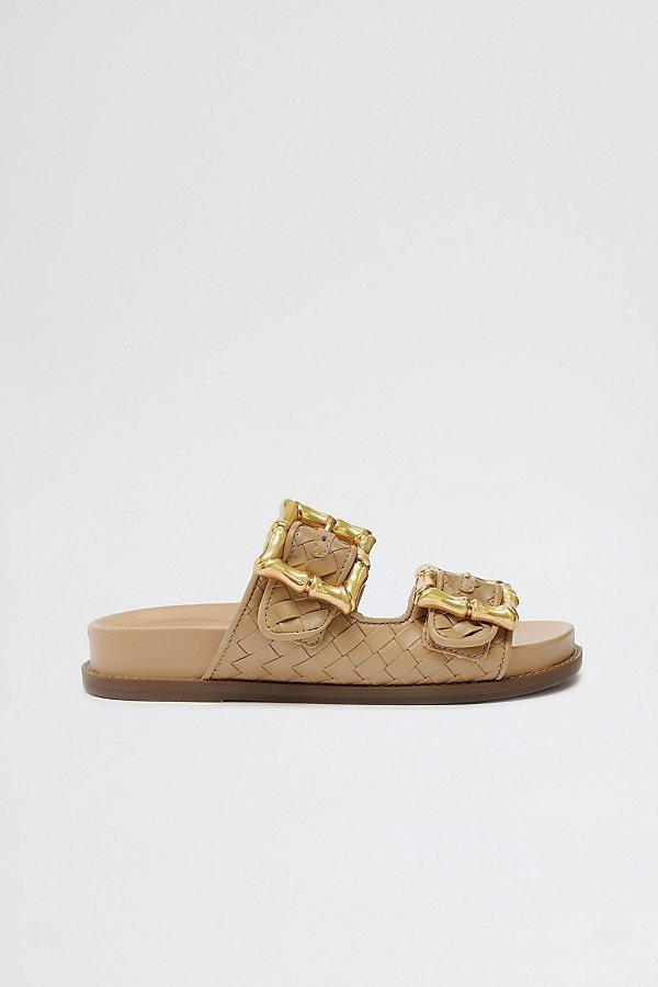 Schutz Enola Sporty Woven Leather Bamboo Buckle Detail Slide Sandals Product Image