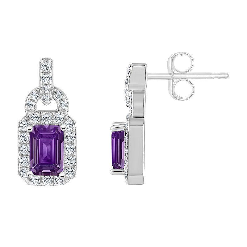 Celebration Gems Sterling Silver Gemstone & White Topaz Accent Rectangle Drop Earrings, Womens, Purple Product Image