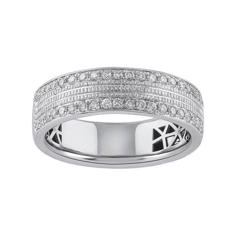 LOVE CLOUD 10k White Gold 1/3 Carat T.W. Round Cut Diamond Wedding Band, Mens Product Image