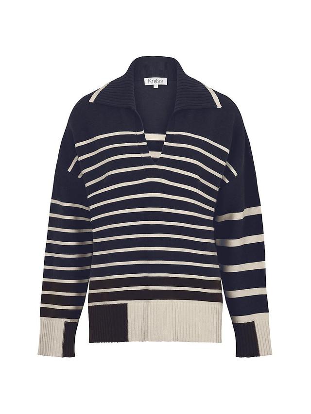 Womens Paw Collared Stripe Sweater Product Image