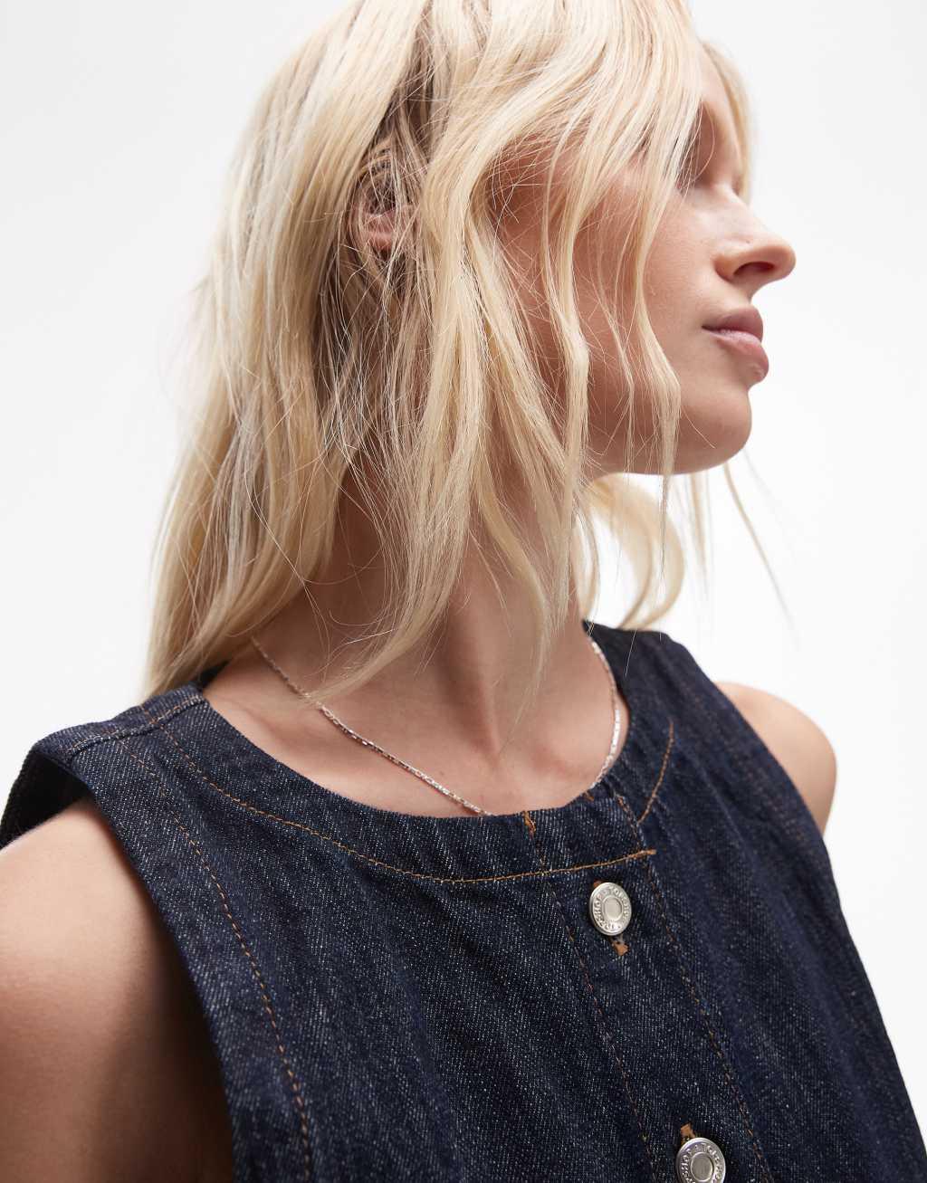 Topshop denim button through top in raw indigo Product Image