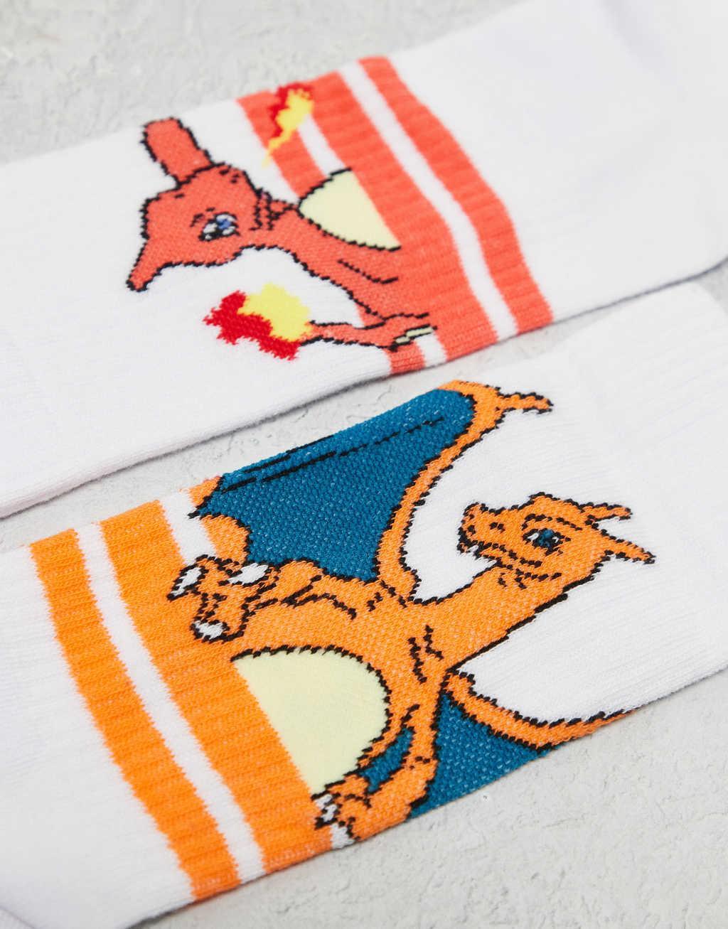 ASOS DESIGN 3 pack Sunset Pokémon sports socks in white with sports stripes Product Image