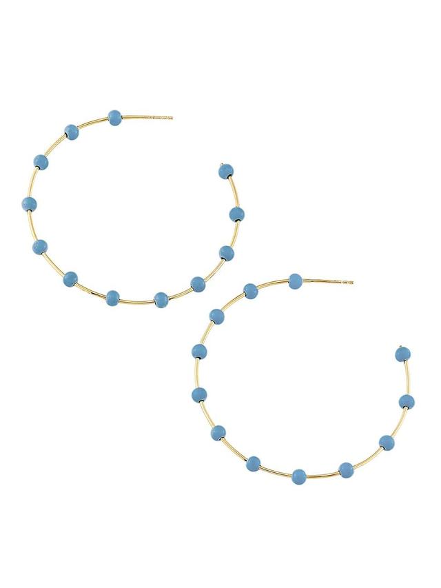 Womens 14K Yellow Gold & Turquoise Bead Open Hoop Earrings Product Image