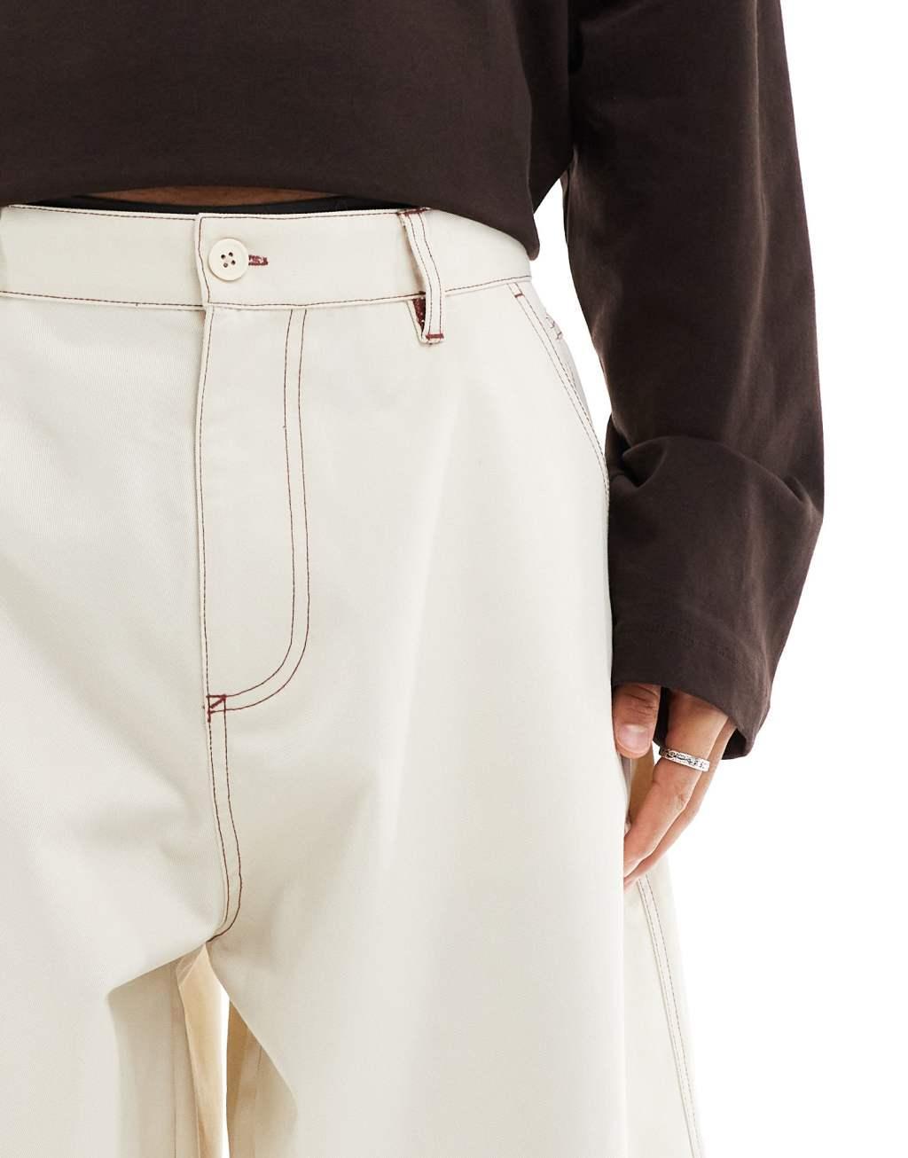 ASOS DESIGN oversized balloon pants in white with contrast stitch Product Image