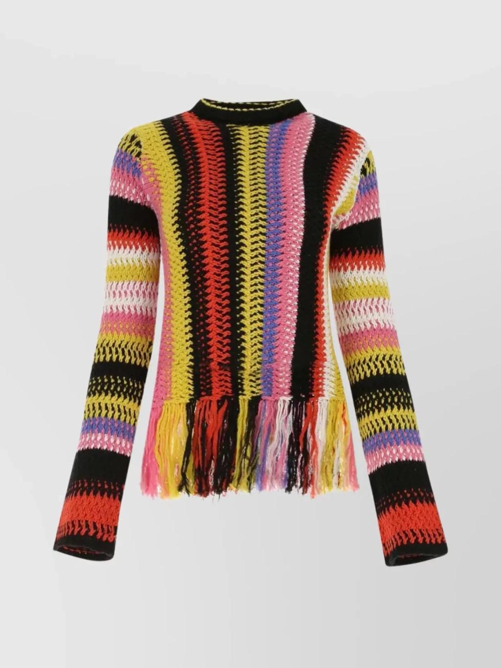 Striped Cashmere Blend Sweater With Fringe Detail In Multi product image