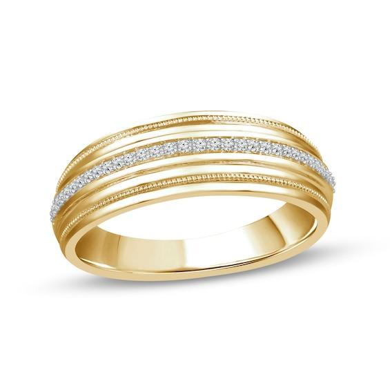 Men's 1/8 CT. T.w. Diamond Milgrain Wedding Band in 14K Gold Product Image