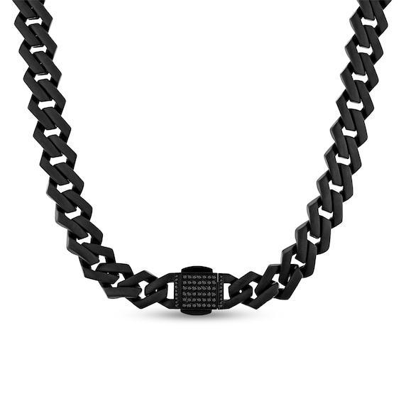 Men's 1/2 CT. T.w. Black Diamond Squared Curb Chain Link Necklace in Stainless Steel with Black Ion-Plate - 20" Product Image