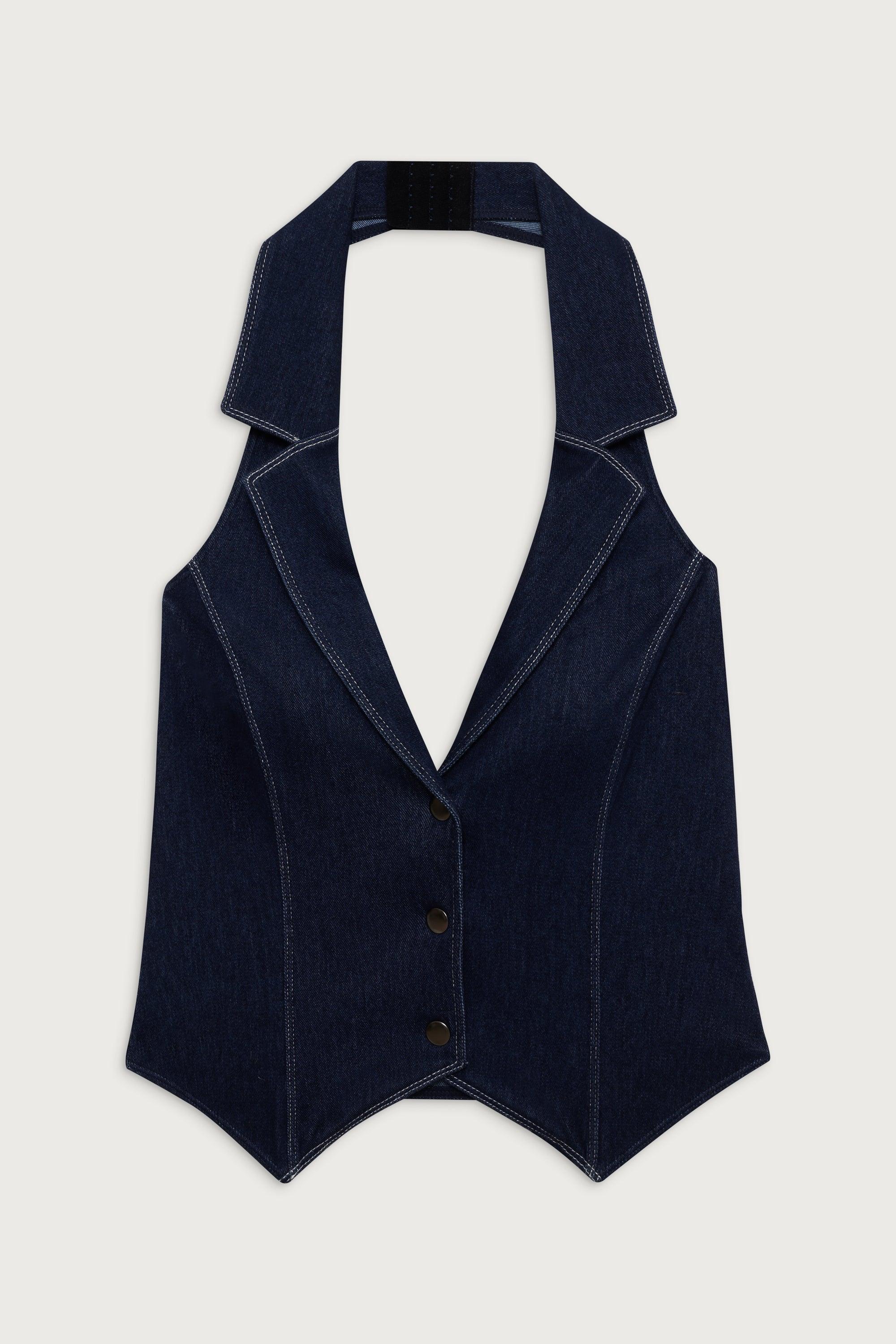 Charly Denim Halter Top - Blue Denim Product Image