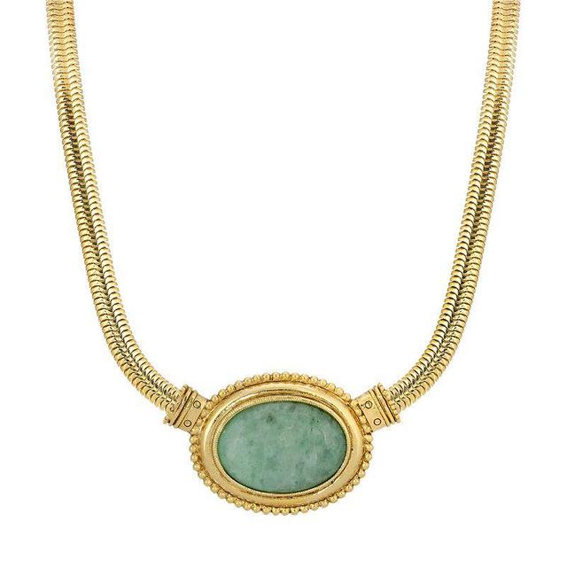 1928 Gold Tone Oval Stone Pendant Necklace, Womens Green Product Image