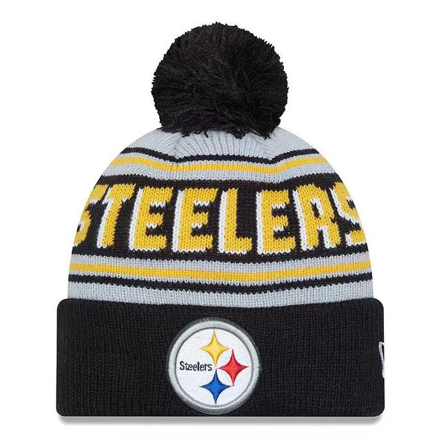 Mens New Era Pittsburgh Steelers Main Cuffed Knit Hat with Pom Product Image