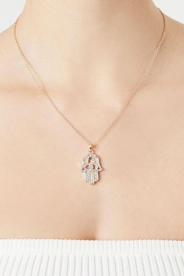 Rhinestone Hamsa Hand Necklace | Forever 21 Product Image