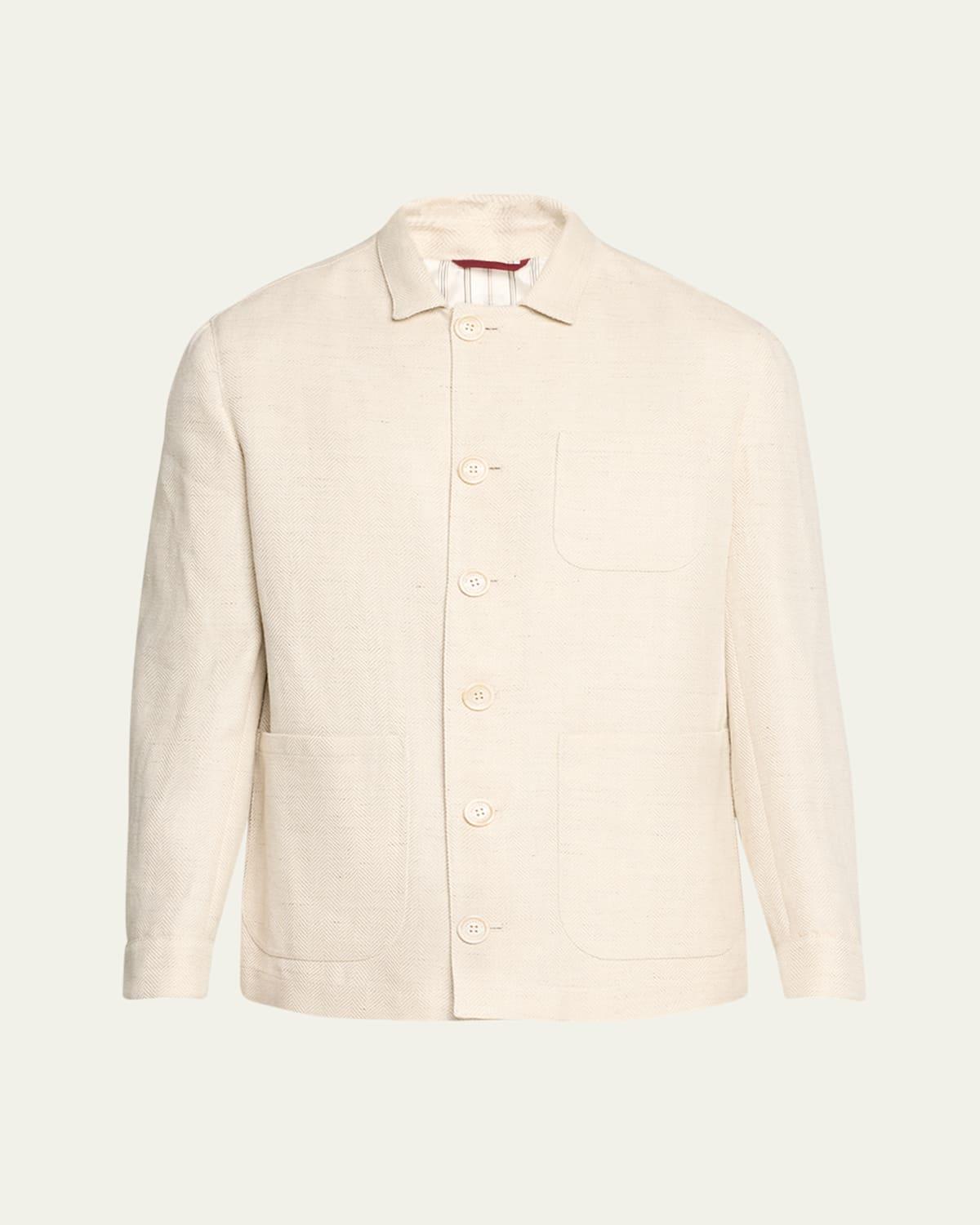 Mens Ecru Linen-Blend Chore Jacket Product Image