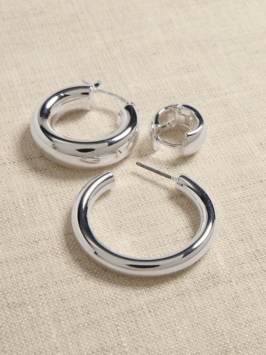 Silver Hoop Earrings Set Product Image