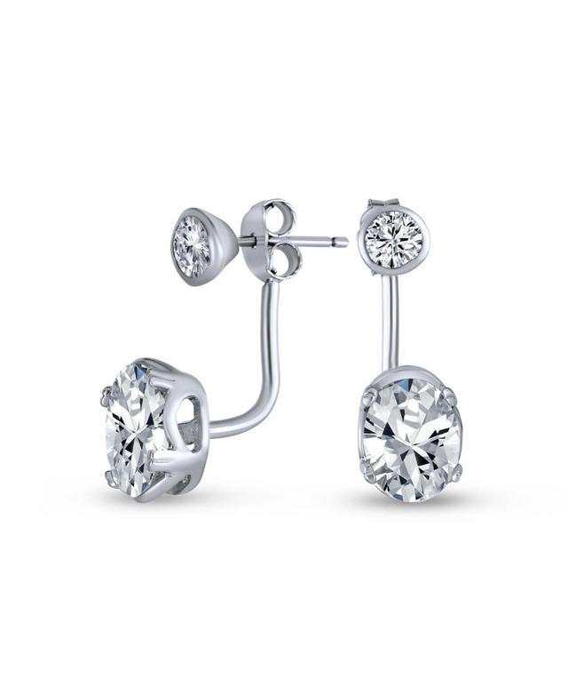 Bling Jewelry Modern Classic Minimalist Solitaire Cubic Zirconia Front Cz Back Ear Jackets Stud Earrings for Women .925 Sterling Silver Product Image