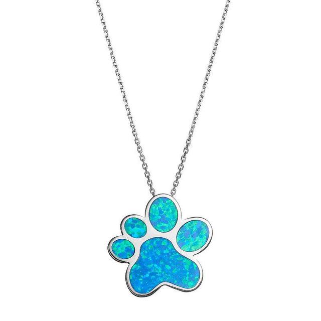 Sterling Silver Lab-Created Blue Opal Paw Print Pendant, Womens Product Image