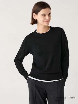 Womens Merino Crew Neck Sweater Black XL UNIQLO US Product Image