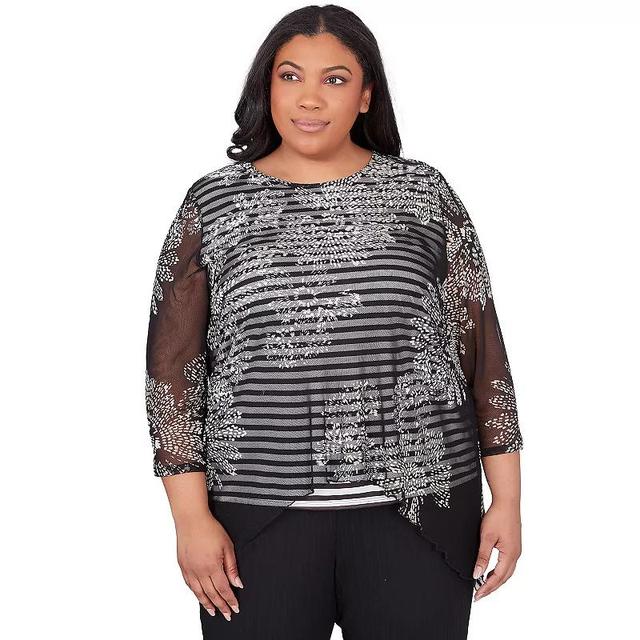 Plus Size Alfred Dunner Floral Mesh Stripe Top, Womens Product Image