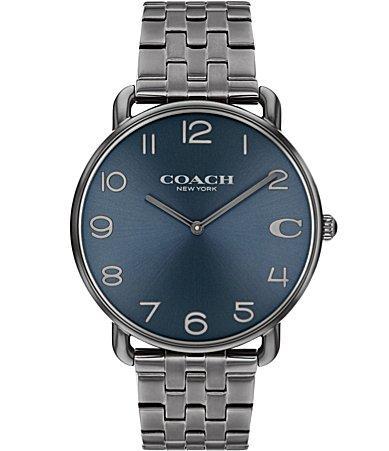 COACH Mens Blue Dial Elliot Quartz Analog Gunmetal Tone Stainless Steel Bracelet Watch Product Image