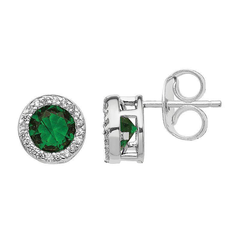 Sophie Miller Sterling Silver Green Cubic Zirconia Earrings, Womens Product Image