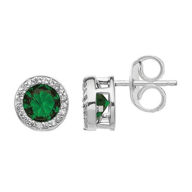 Glass Simulated Emerald & CZ Post Earrings Product Image