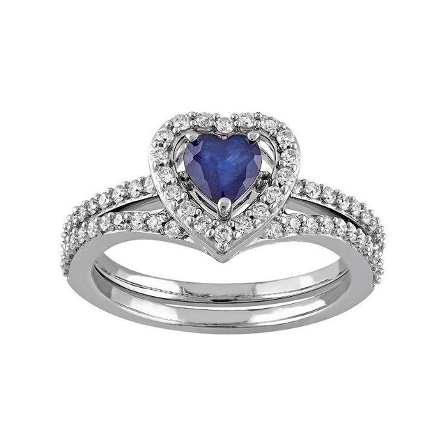 Stella Grace 10k White Gold 1/2 Carat T.W. Diamond & Sapphire Heart Engagement Ring Set, Womens Blue Product Image