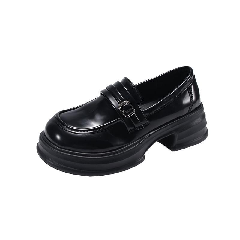 Platform Plain Buckled Loafers Product Image