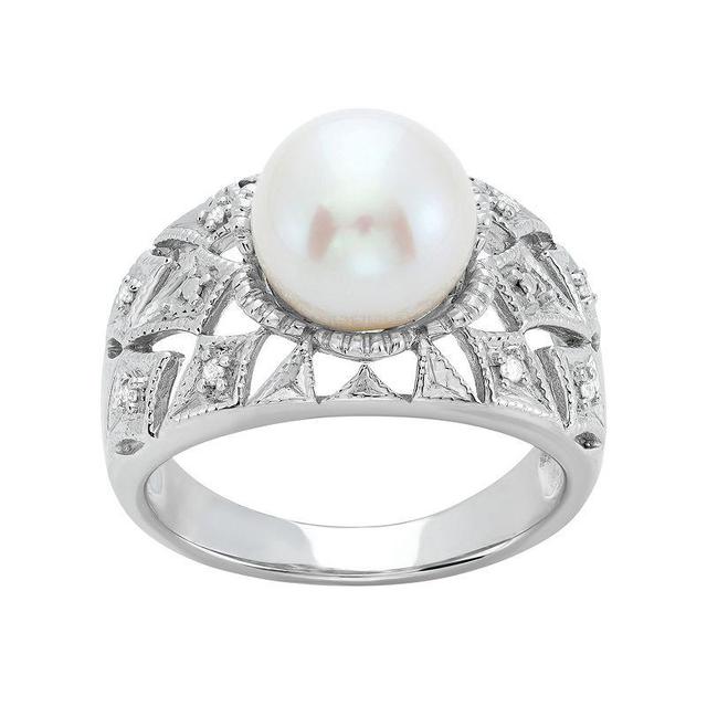 Freshwater Cultured Pearl and Diamond Accent Sterling Silver Openwork Ring, Womens White Product Image