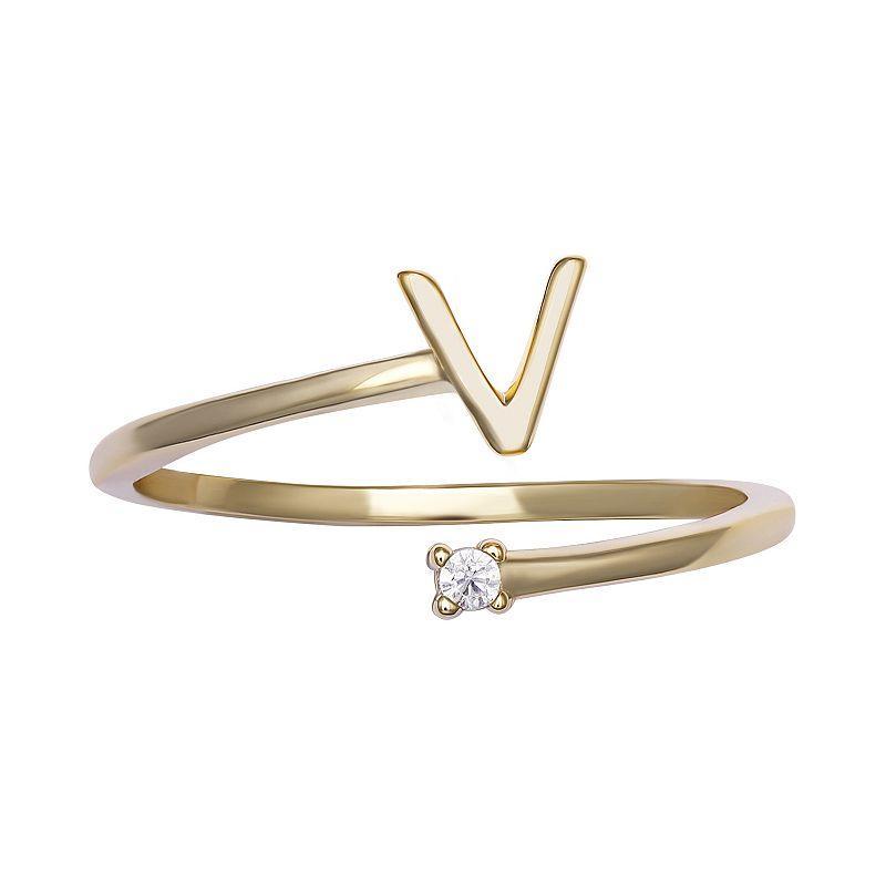 PRIMROSE Sterling Silver Cubic Zirconia Initial Bypass Band Ring, Womens Gold Tone L Product Image