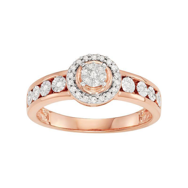 14k Rose Gold Over Silver 1/6 Carat T.W. Diamond Halo Ring, Womens Pink Tone Product Image