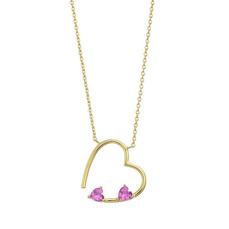 14k Gold Over Silver Pink Cubic Zirconia Open Heart Layering Necklace, Womens Gold Tone Product Image