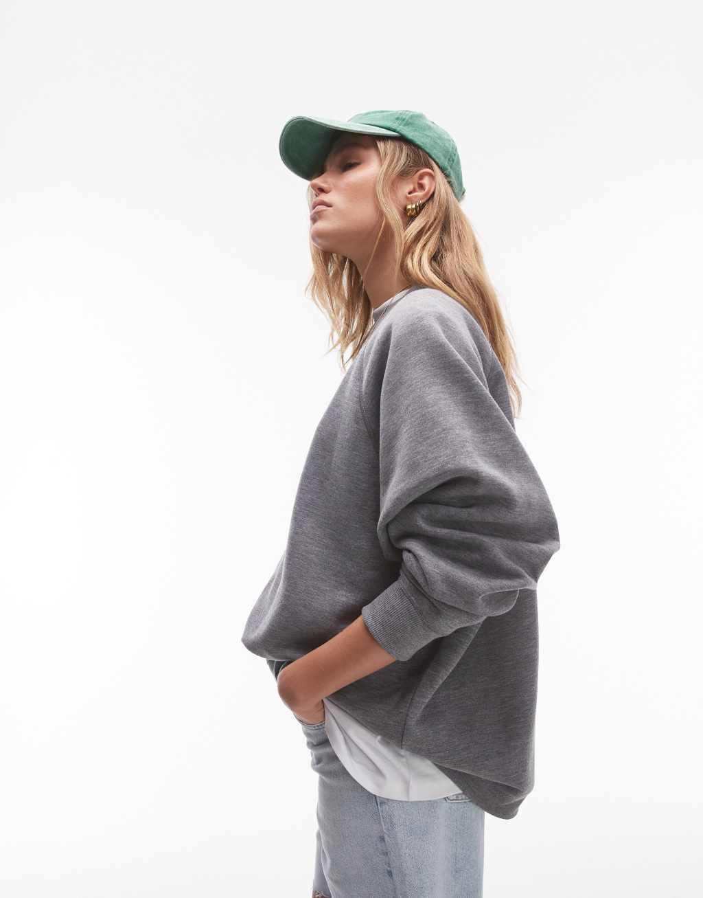 Topshop raglan oversized sweat in dark gray heather Product Image