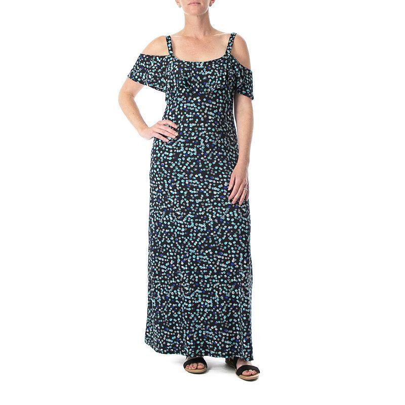 Womens Nina Leonard Print Cold-Shoulder Maxi Dress, Size: Large, Oxford Product Image